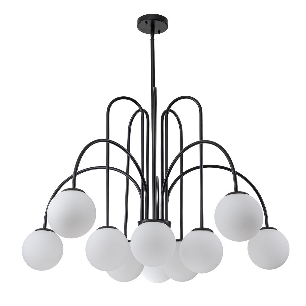 Lámpara de Araña de Burbuja de Vidrio con 10 Luces y Brazo Curvado Contemporáneo