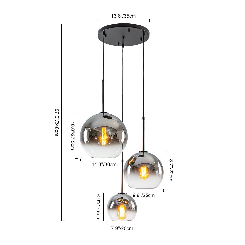 Lámpara Colgante Esférica de Vidrio Gradiente Escultórica de 3 Luces Contemporánea