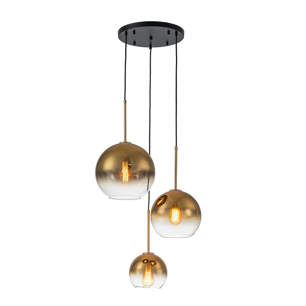 Lámpara Colgante Esférica de Vidrio Gradiente Escultórica de 3 Luces Contemporánea