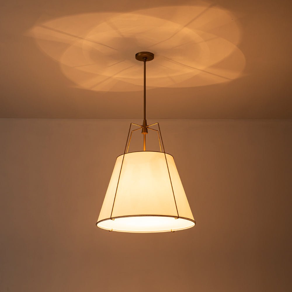 Luz colgante cónica de lino contemporánea de 4 luces