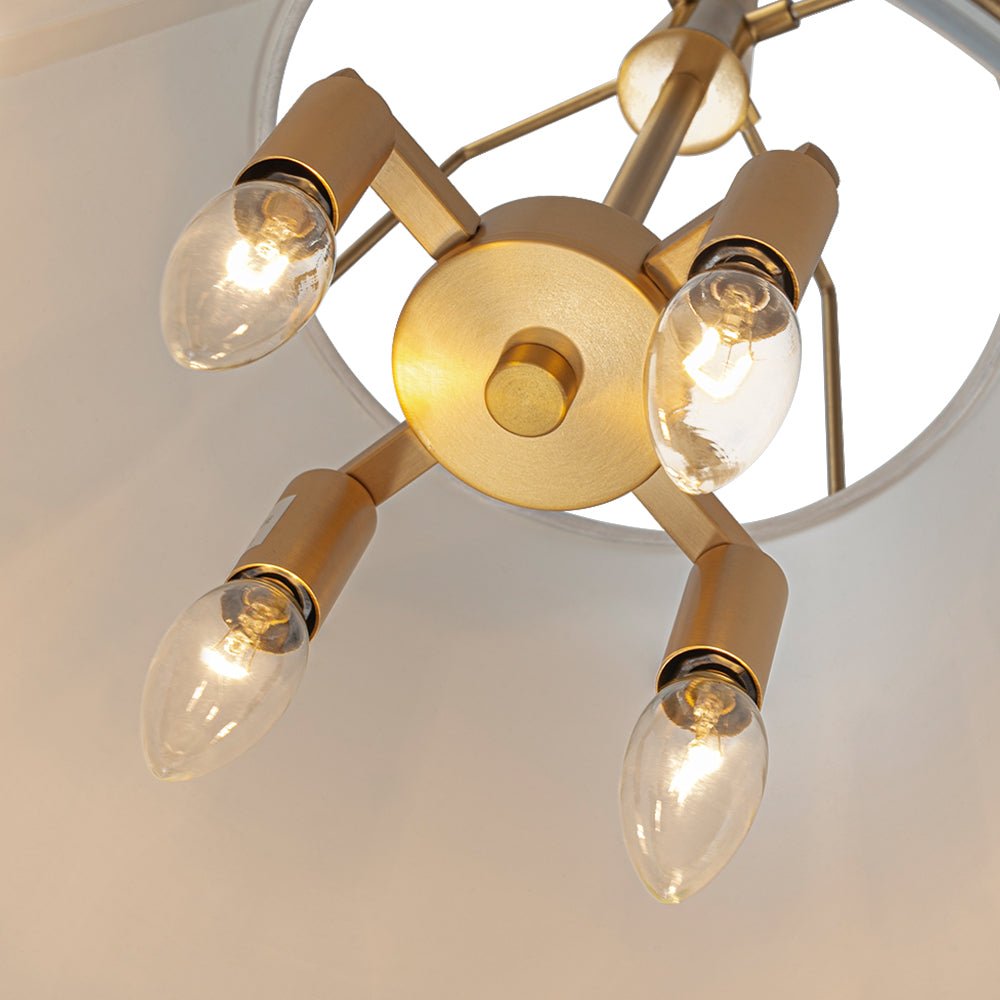 Luz colgante cónica de lino contemporánea de 4 luces