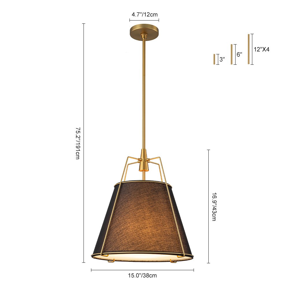 Luz colgante cónica de lino contemporánea de 4 luces