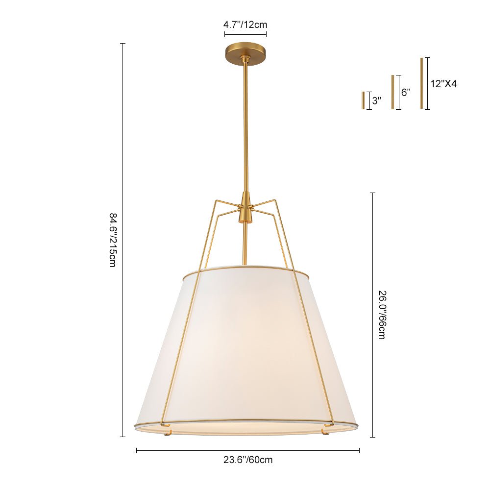 Luz colgante cónica de lino contemporánea de 4 luces