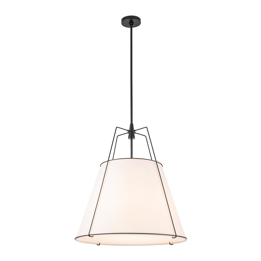 Luz colgante cónica de lino contemporánea de 4 luces