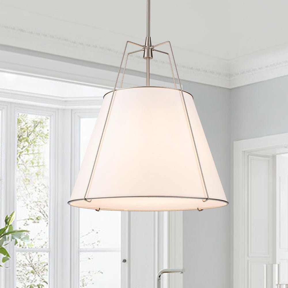 Luz colgante cónica de lino contemporánea de 4 luces