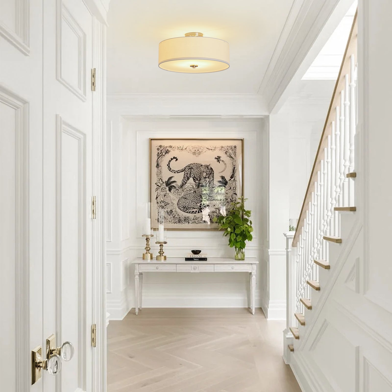 Luz de Techo Semi-Flush de Lino de Tela de 4 Luces en Niveles Contemporánea