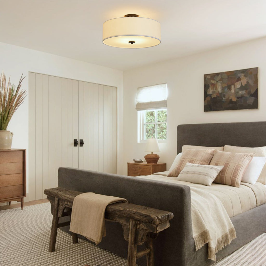 Luz de Techo Semi-Flush de Lino de Tela de 4 Luces en Niveles Contemporánea