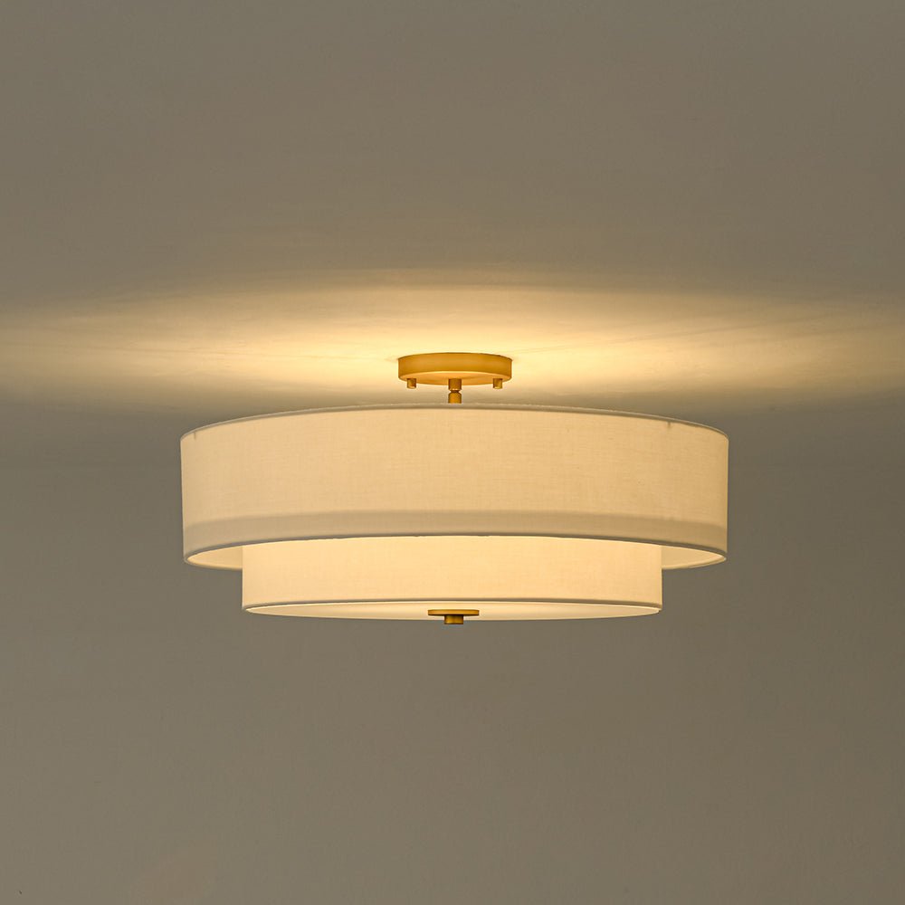 Luz de Techo Semi-Flush de Lino de Tela de 4 Luces en Niveles Contemporánea