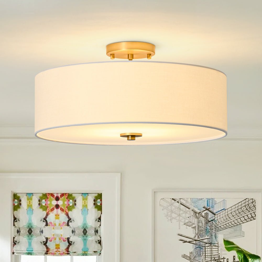 Luz de Techo Semi-Flush de Lino de Tela de 4 Luces en Niveles Contemporánea