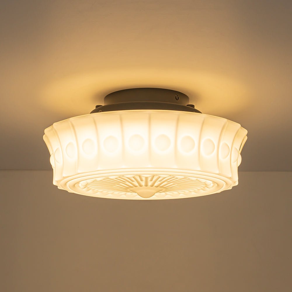Luz de Techo de Vidrio Blanco en Forma de Tambor Diseño Escuela Vintage