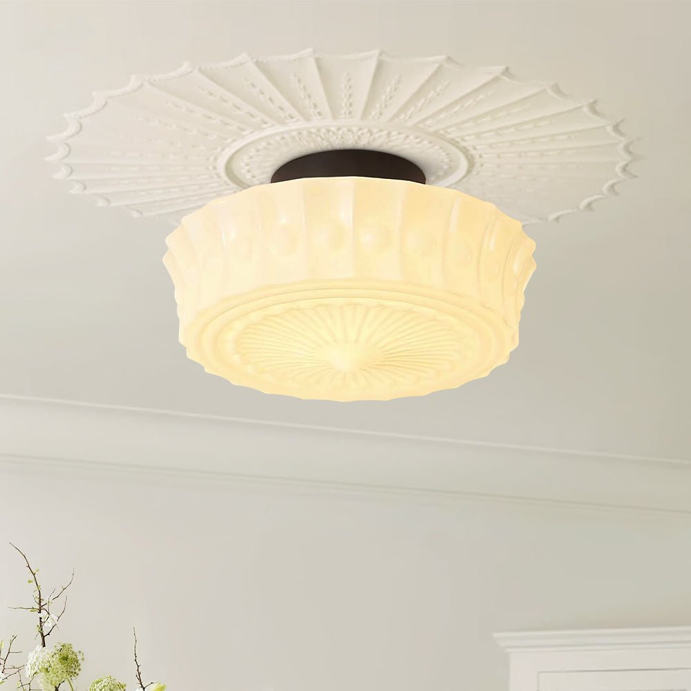Luz de Techo de Vidrio Blanco en Forma de Tambor Diseño Escuela Vintage