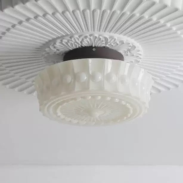 Luz de Techo de Vidrio Blanco en Forma de Tambor Diseño Escuela Vintage