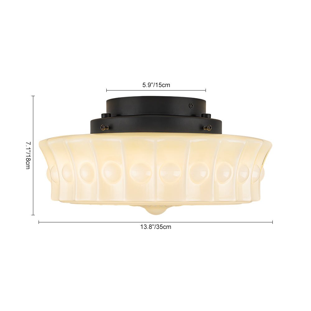 Luz de Techo de Vidrio Blanco en Forma de Tambor Diseño Escuela Vintage