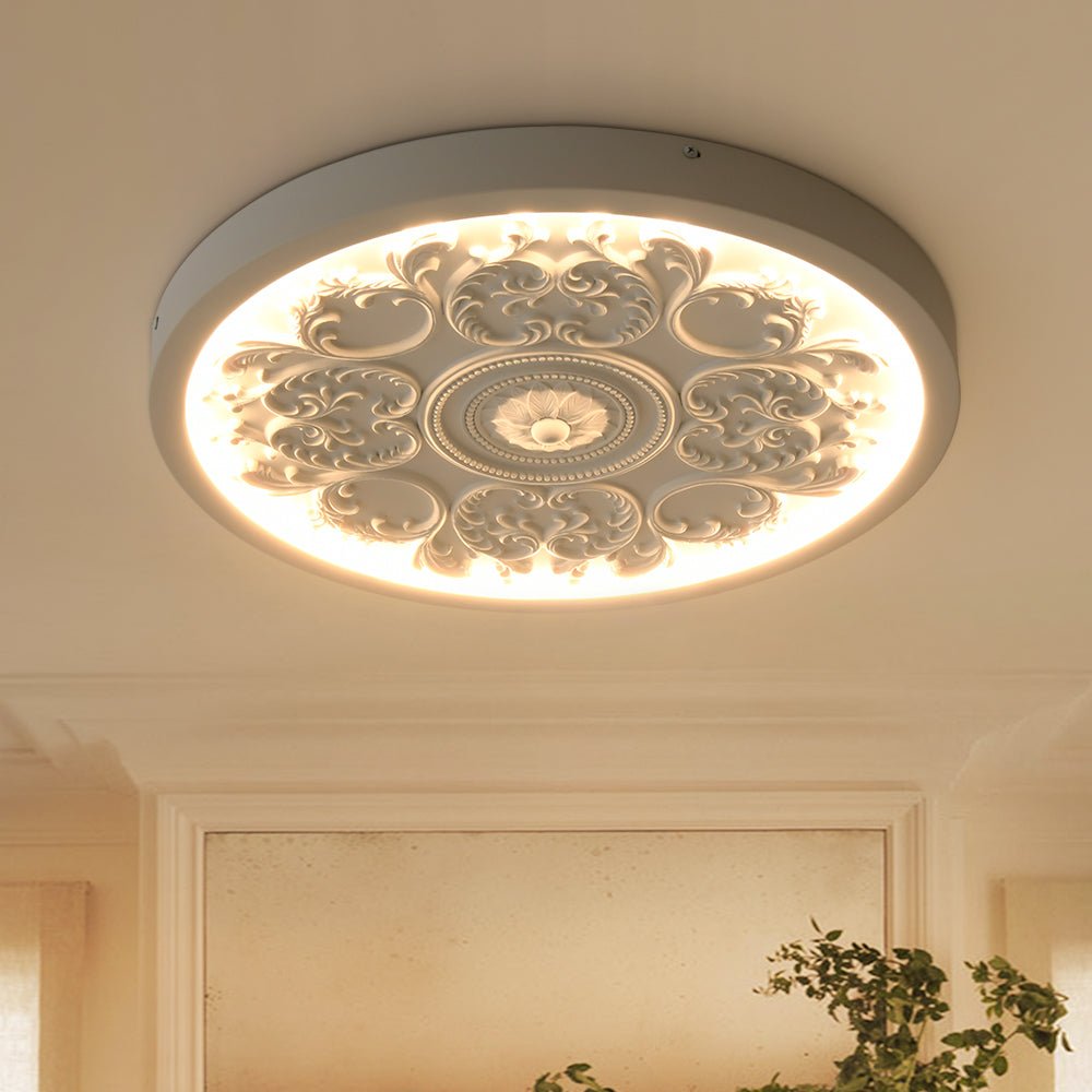 Luz de Techo LED de Resina con Flor Grabada Estilo Francés Creativo