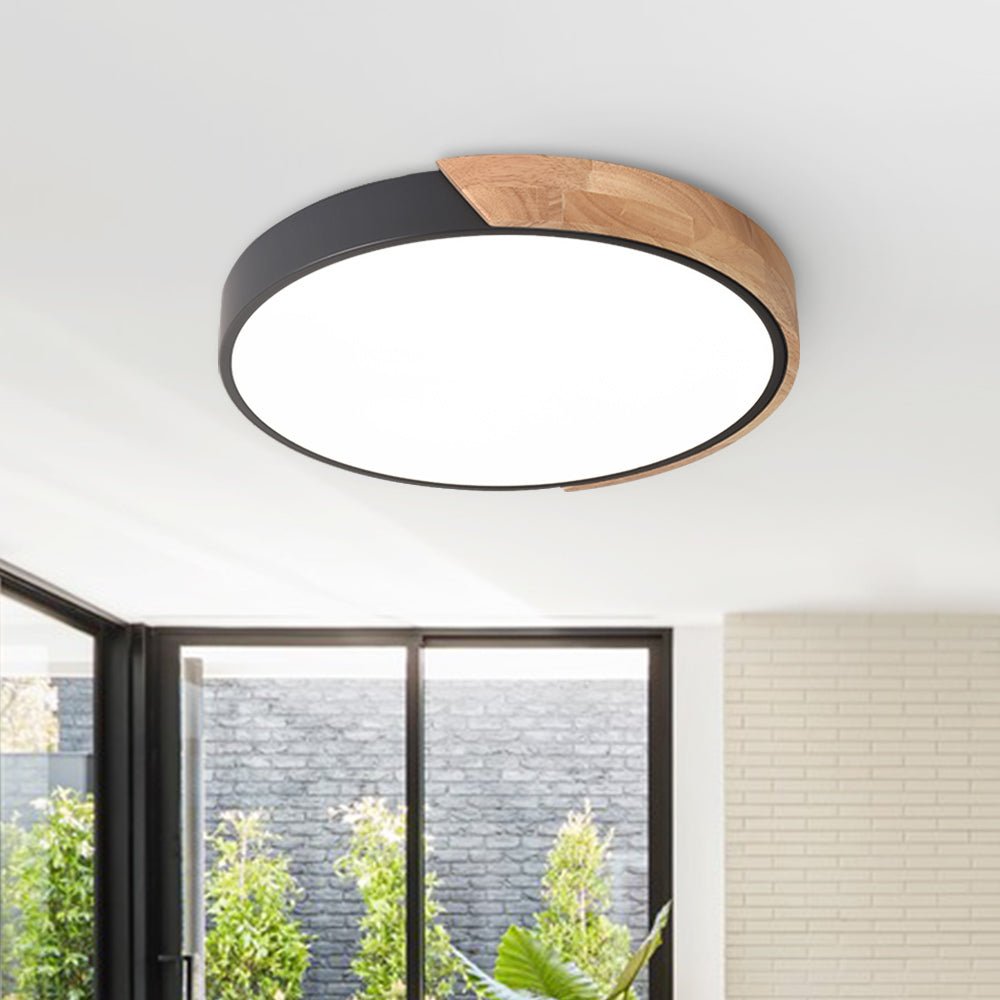 Montura de Techo Redonda LED Regulable con Acento de Madera