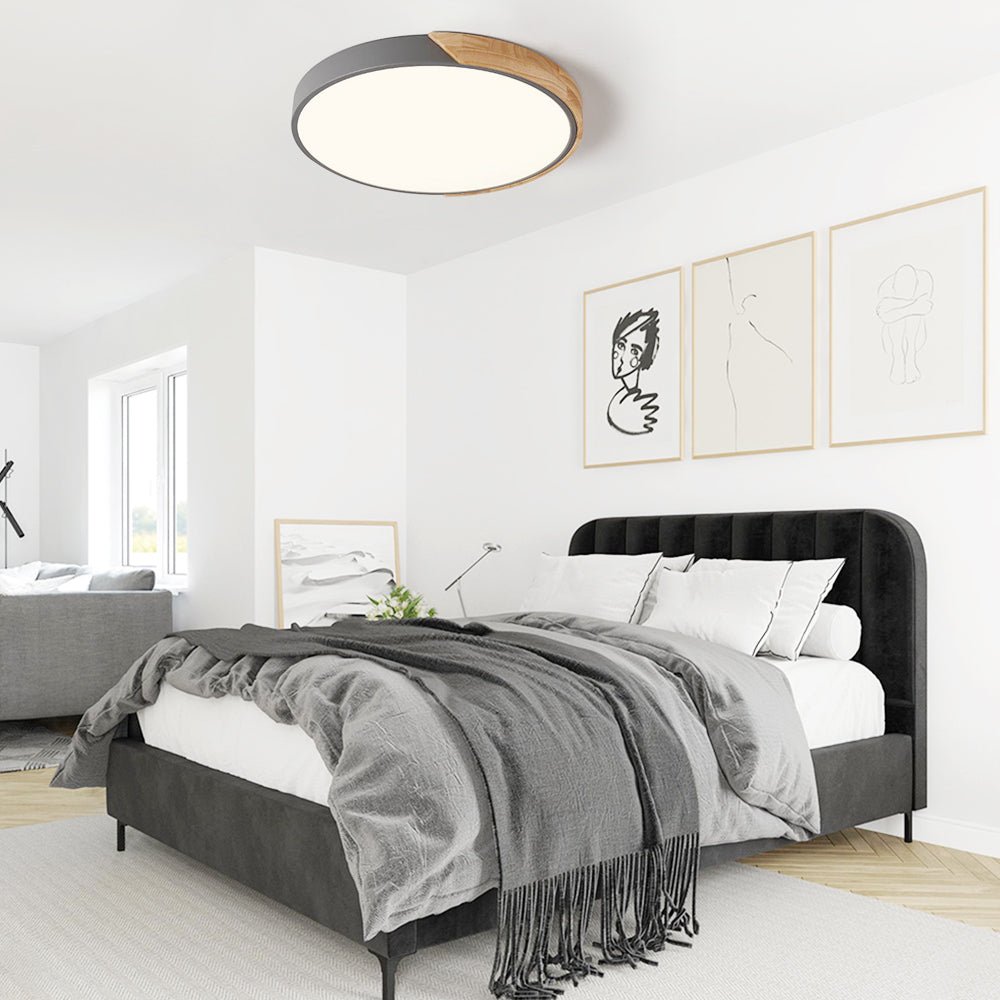 Montura de Techo Redonda LED Regulable con Acento de Madera
