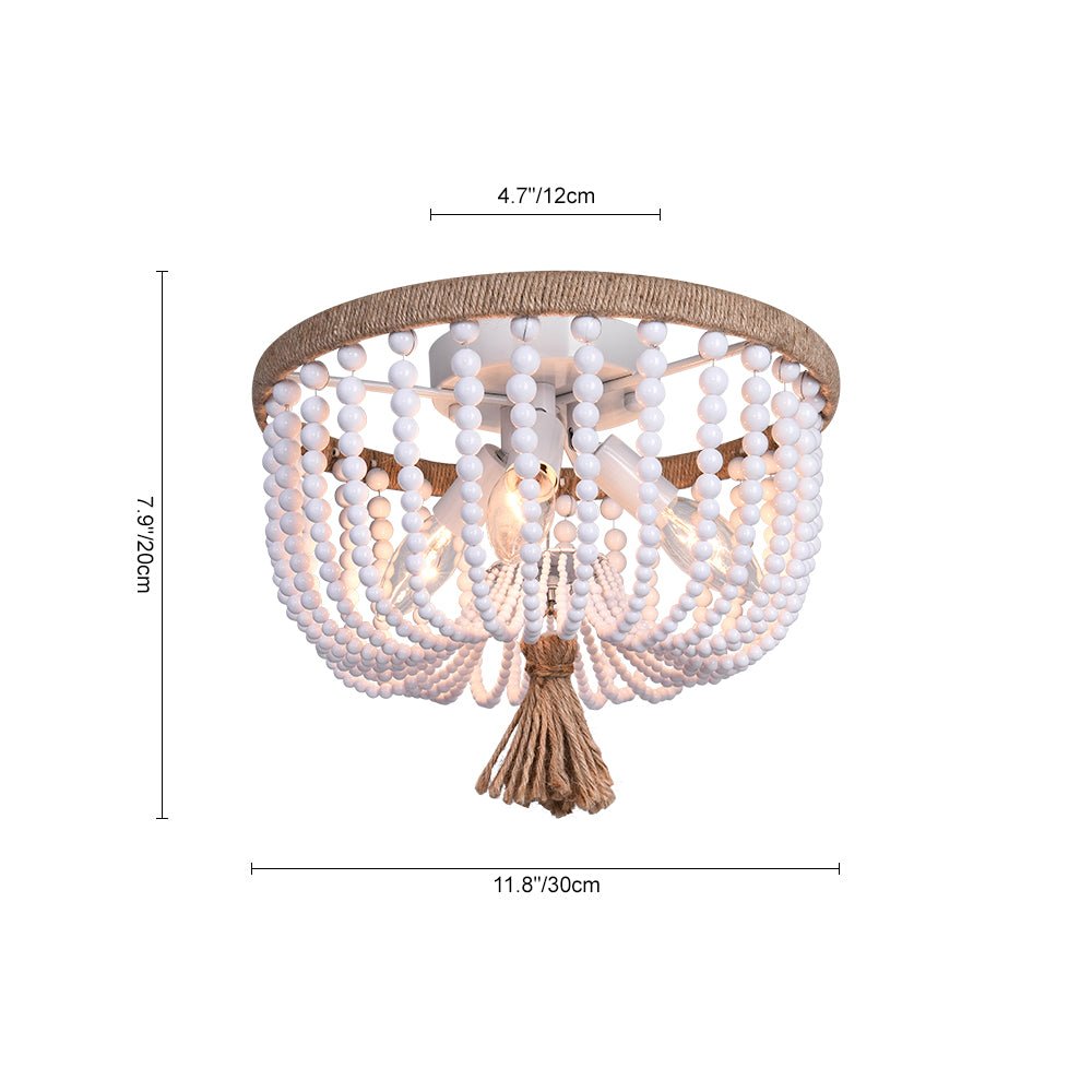Luz de Techo de 3 Luces con Cuerda de Cáñamo y Perlas Blancas