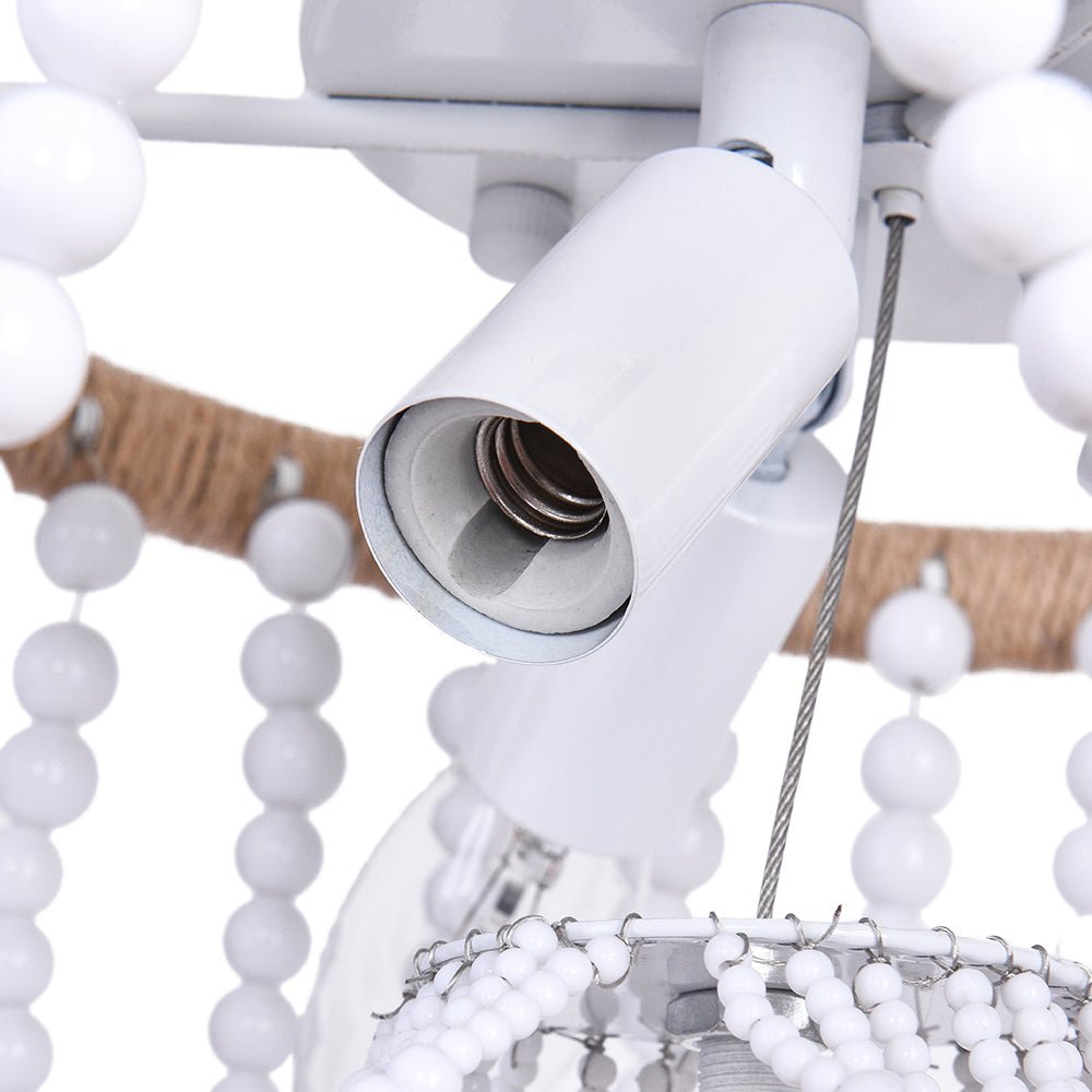 Luz de Techo de 3 Luces con Cuerda de Cáñamo y Perlas Blancas