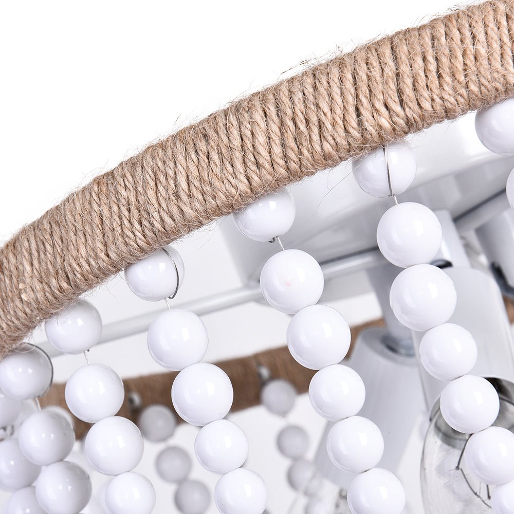 Luz de Techo de 3 Luces con Cuerda de Cáñamo y Perlas Blancas