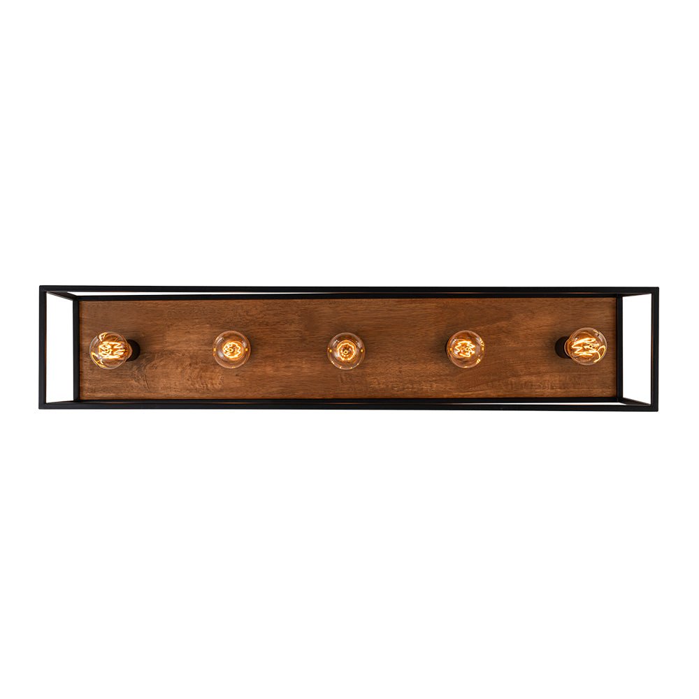 Montaje en Superficie Rectangular de Jaula de Madera de 5 Luces Estilo Granja