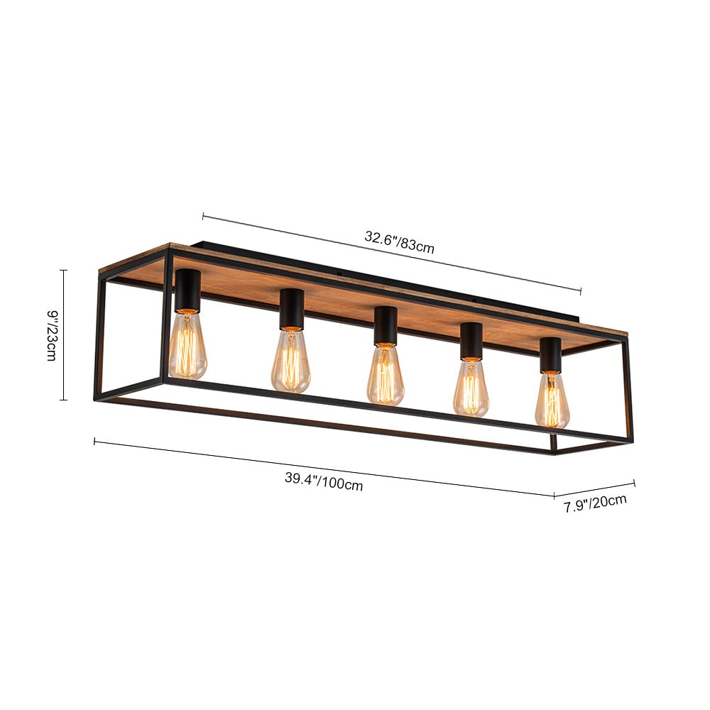 Montaje en Superficie Rectangular de Jaula de Madera de 5 Luces Estilo Granja