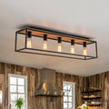 Montaje en Superficie Rectangular de Jaula de Madera de 5 Luces Estilo Granja