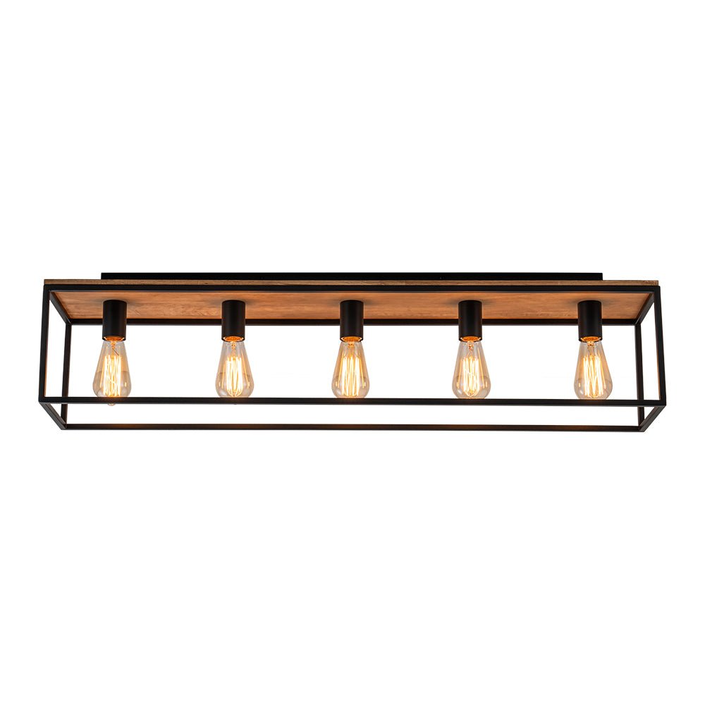 Montaje en Superficie Rectangular de Jaula de Madera de 5 Luces Estilo Granja
