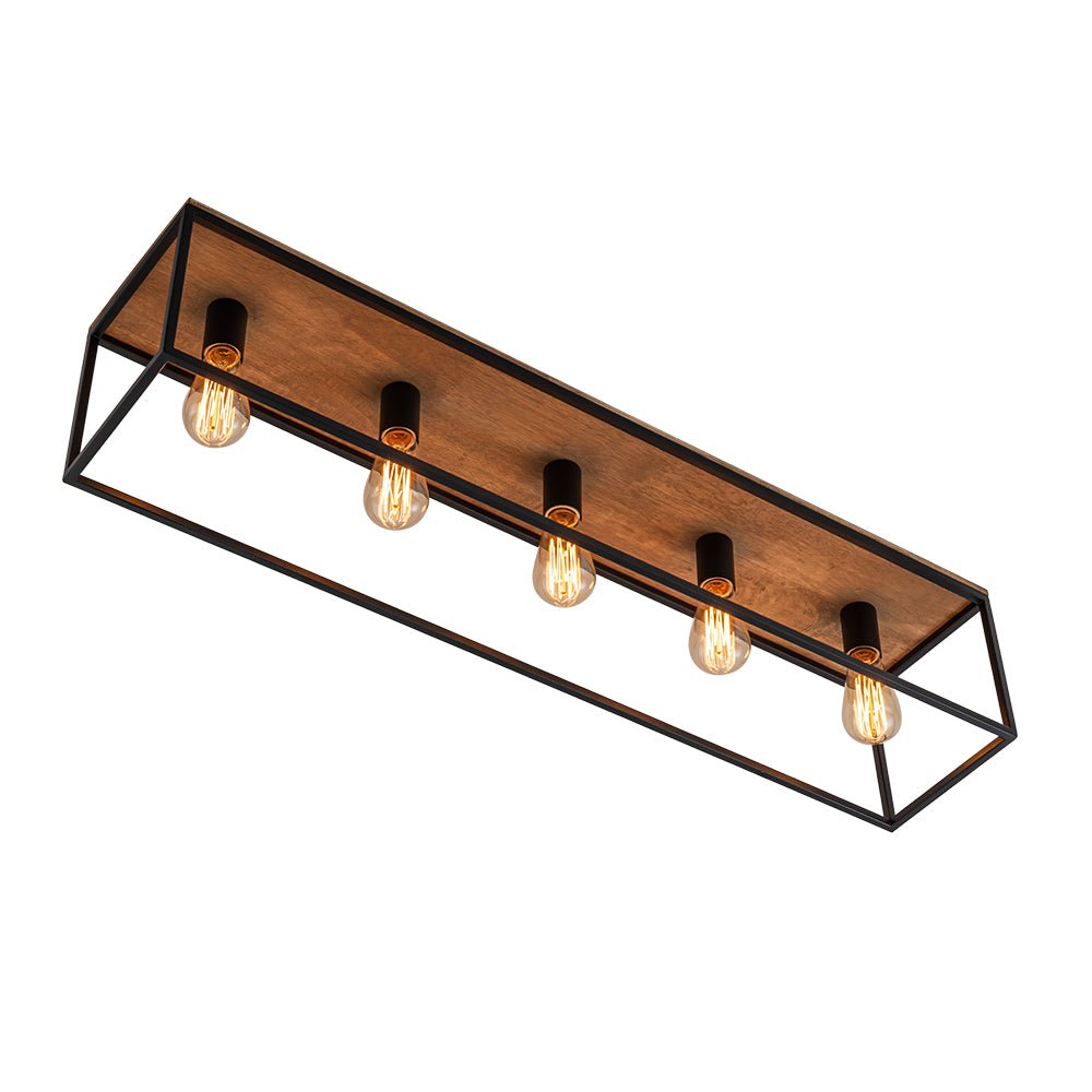 Montaje en Superficie Rectangular de Jaula de Madera de 5 Luces Estilo Granja