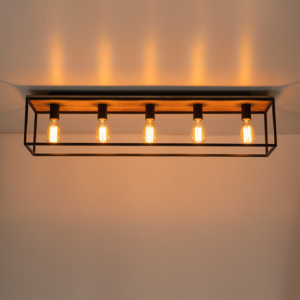 Montaje en Superficie Rectangular de Jaula de Madera de 5 Luces Estilo Granja