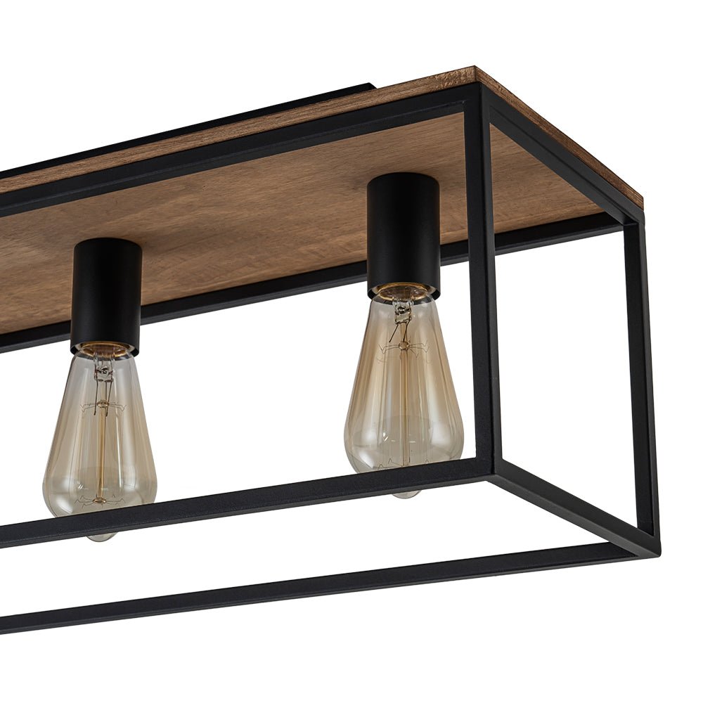 Montaje en Superficie Rectangular de Jaula de Madera de 5 Luces Estilo Granja