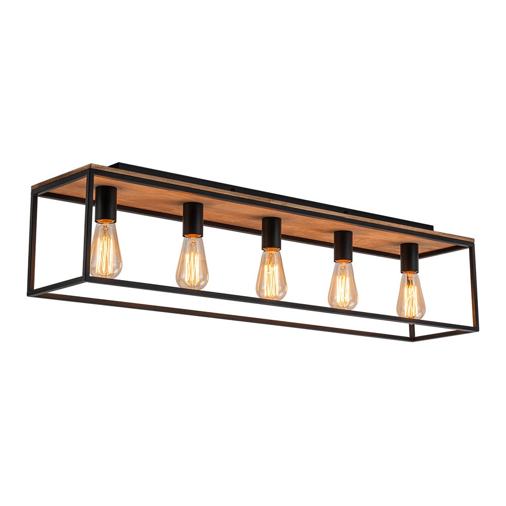 Montaje en Superficie Rectangular de Jaula de Madera de 5 Luces Estilo Granja
