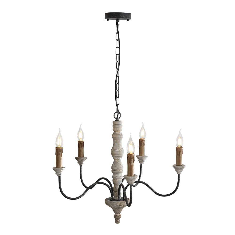 Candelabro de Estilo Francés Country de Madera con 5 Luces