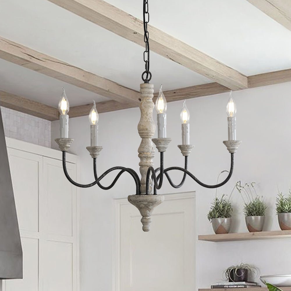 Candelabro de Estilo Francés Country de Madera con 5 Luces