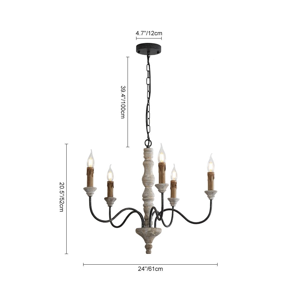 Candelabro de Estilo Francés Country de Madera con 5 Luces