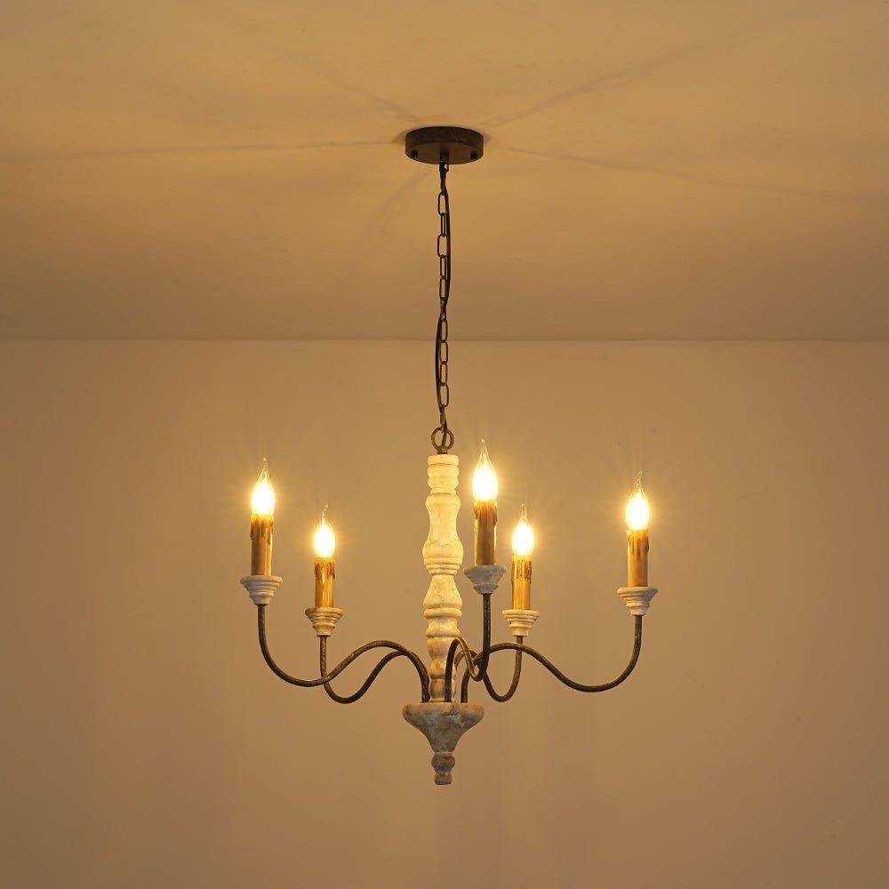 Candelabro de Estilo Francés Country de Madera con 5 Luces