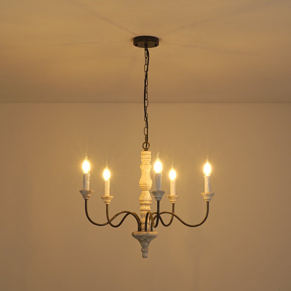 Candelabro de Estilo Francés Country de Madera con 5 Luces