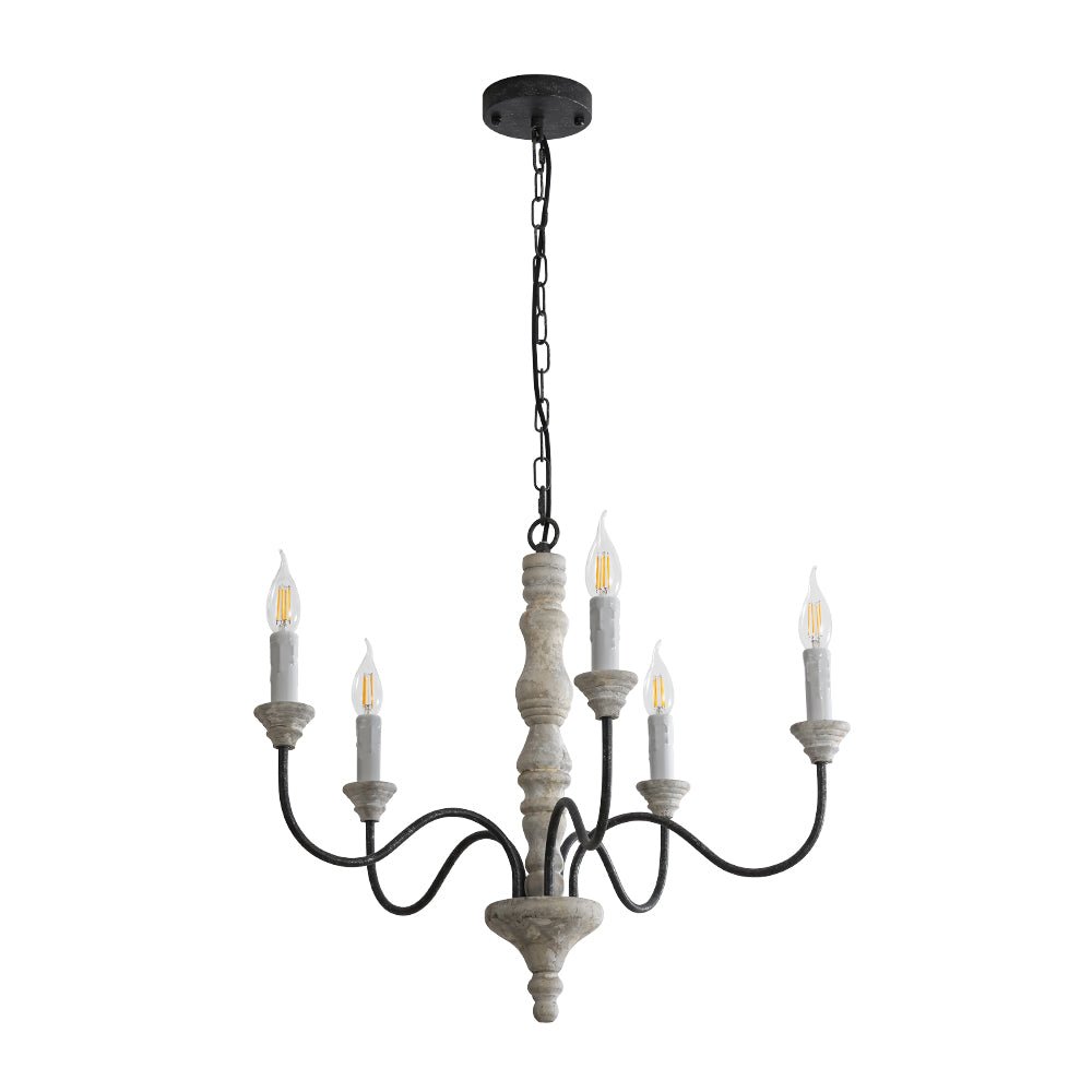 Candelabro de Estilo Francés Country de Madera con 5 Luces
