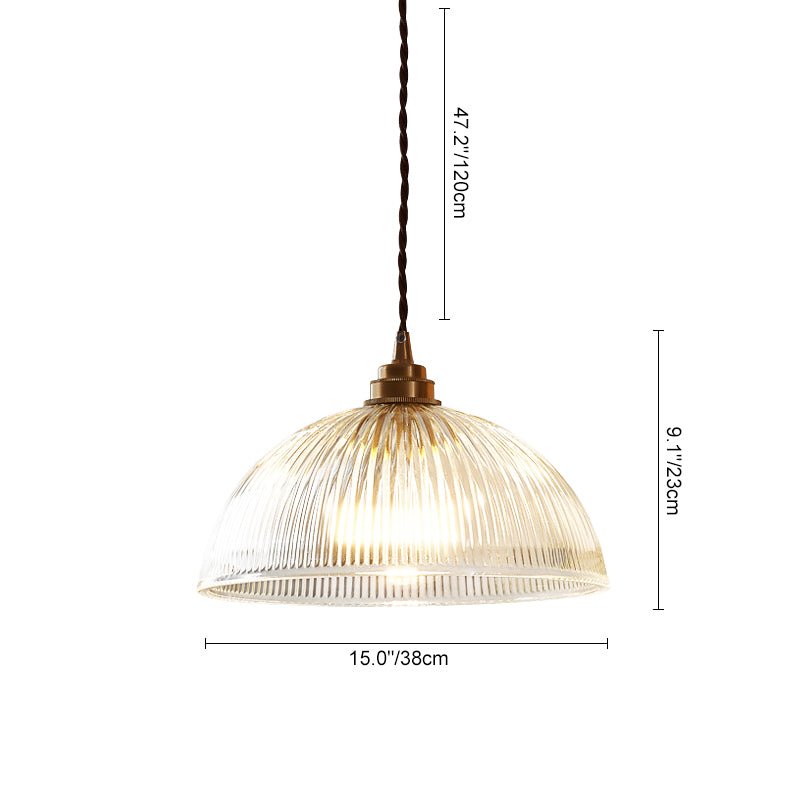 Lámpara Colgante de Vidrio Transparente con Forma de Cúpula Ribeteada, 1 Luz, Estilo Industrial de Granja