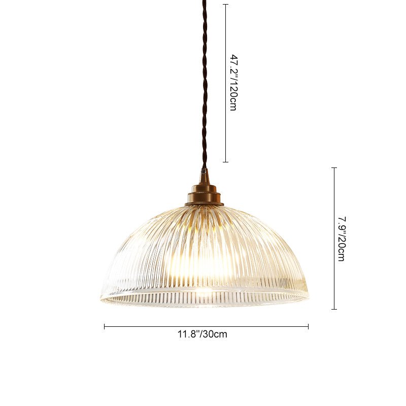 Lámpara Colgante de Vidrio Transparente con Forma de Cúpula Ribeteada, 1 Luz, Estilo Industrial de Granja