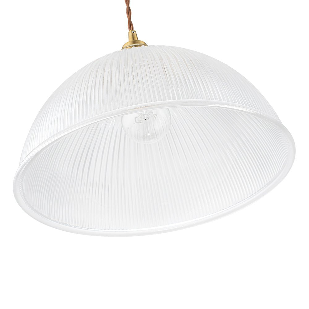 Lámpara Colgante de Vidrio Transparente con Forma de Cúpula Ribeteada, 1 Luz, Estilo Industrial de Granja
