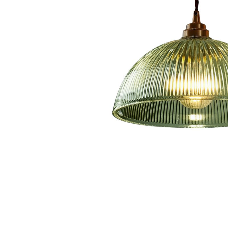 Lámpara Colgante de Vidrio Transparente con Forma de Cúpula Ribeteada, 1 Luz, Estilo Industrial de Granja