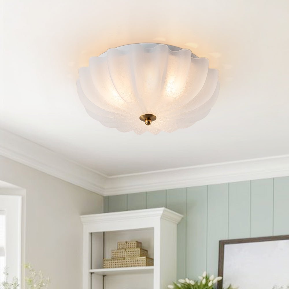 Montaje Semi Flush Floral Crema Agrietado de 3 Luces Estilo Campestre Francés