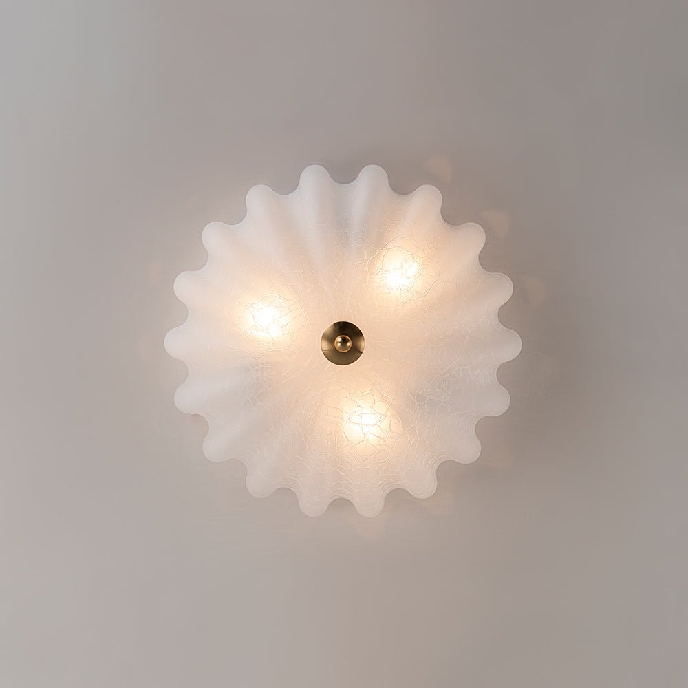Montaje Semi Flush Floral Crema Agrietado de 3 Luces Estilo Campestre Francés