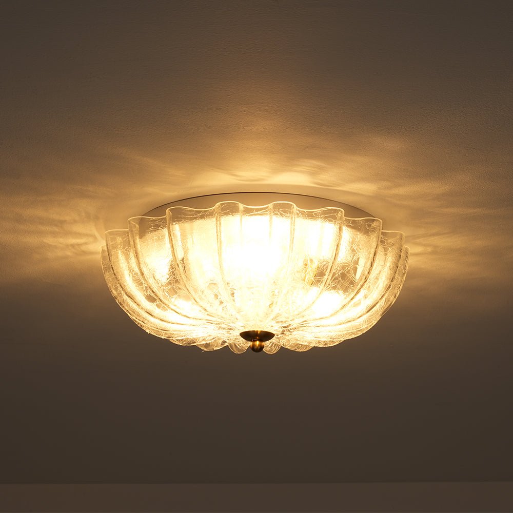 Montaje Semi Flush Floral Crema Agrietado de 3 Luces Estilo Campestre Francés