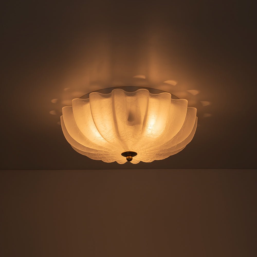 Montaje Semi Flush Floral Crema Agrietado de 3 Luces Estilo Campestre Francés