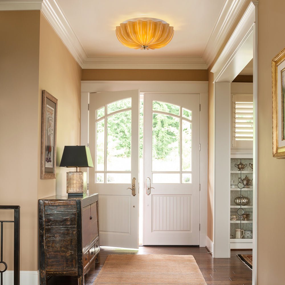 Montaje Semi Flush Floral Crema Agrietado de 3 Luces Estilo Campestre Francés