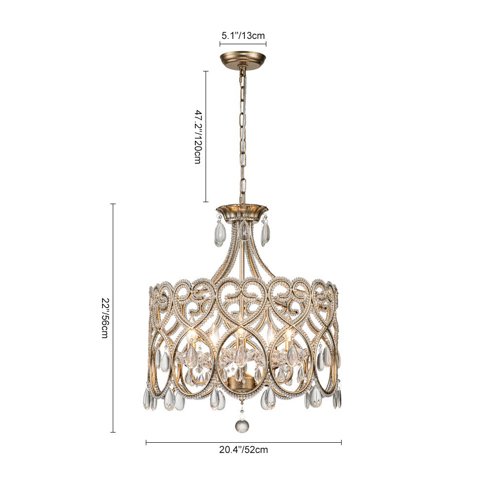 Candelabro de tambor vintage de 5 luces estilo francés con acentos de cristal