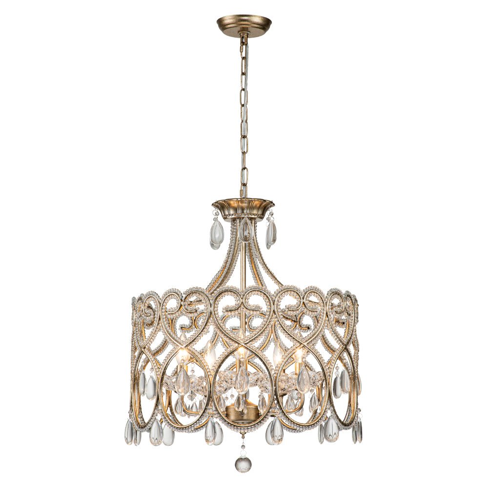 Candelabro de tambor vintage de 5 luces estilo francés con acentos de cristal