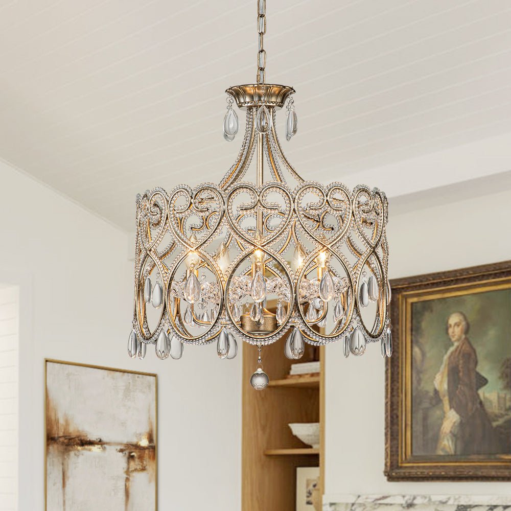 Candelabro de tambor vintage de 5 luces estilo francés con acentos de cristal