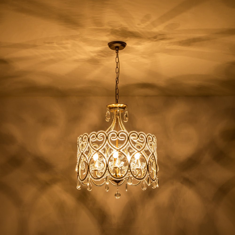 Candelabro de tambor vintage de 5 luces estilo francés con acentos de cristal